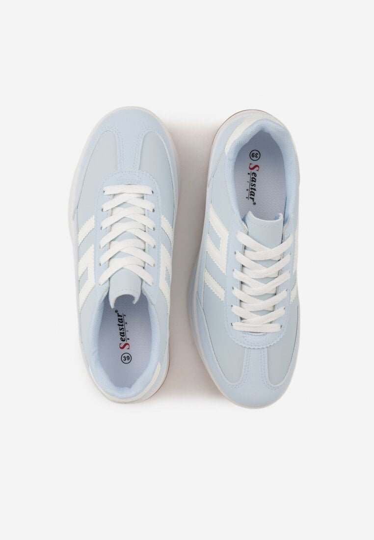 Jasnoniebieskie Sneakersy na Platformie z Geometrycznym Motywem Hippiopis