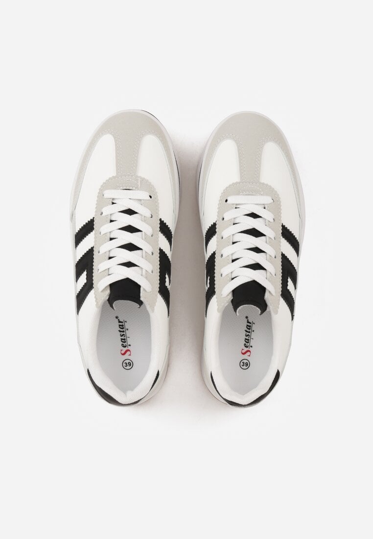 Białe Sneakersy na Platformie z Geometrycznym Motywem Hippiopis