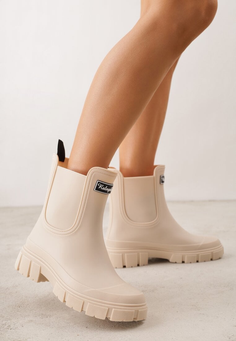 Beżowe Kalosze Typu Sztyblety z Antypoślizgową Podeszwą Volenne