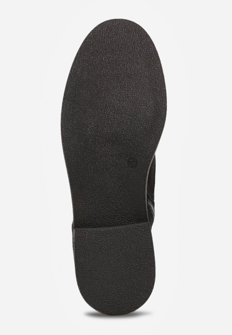 Czarne Skórzane Botki z Ażurowym Wzorem Kasona