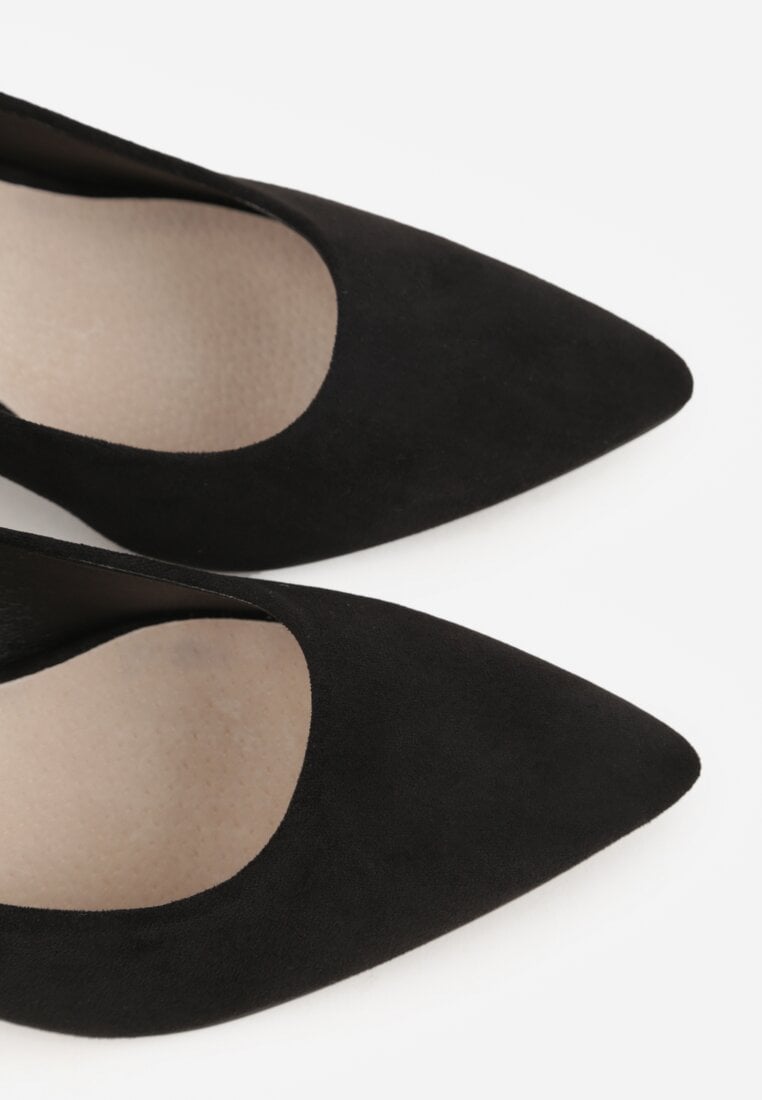 Czarne Czółenka na Słupku z Wkładką ze Skóry Naturalnej i  Metaliczną Ozdobą Dynaste