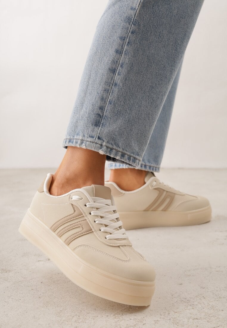 Beżowe Sneakersy w Stylu Klasycznych Tenisówek na Grubej Podeszwie Yenoinne