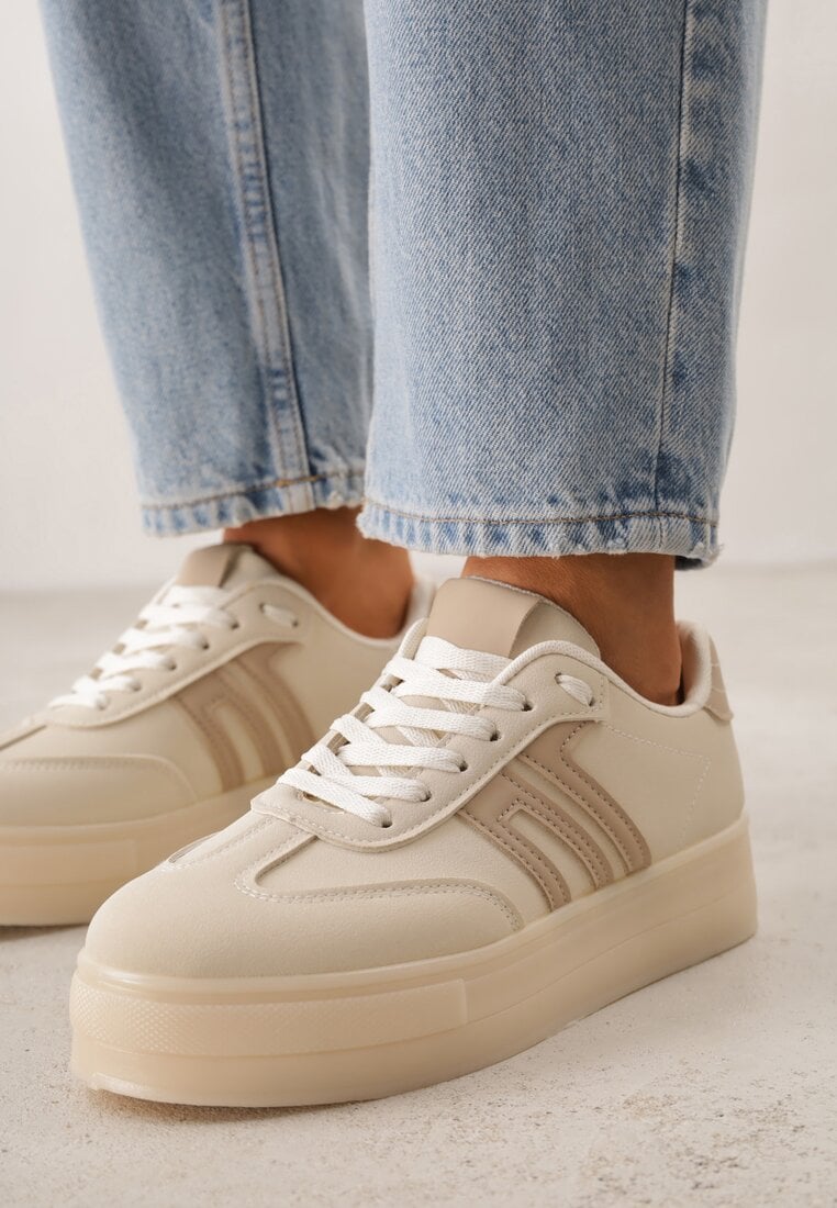 Beżowe Sneakersy w Stylu Klasycznych Tenisówek na Grubej Podeszwie Yenoinne