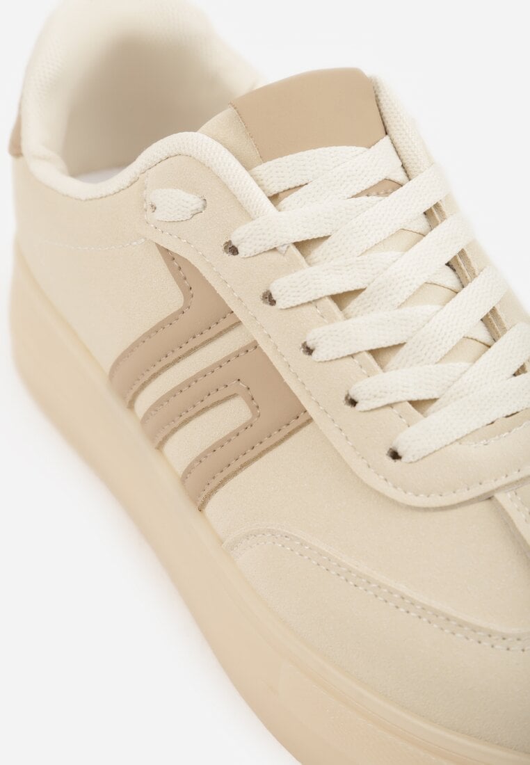 Beżowe Sneakersy w Stylu Klasycznych Tenisówek na Grubej Podeszwie Yenoinne