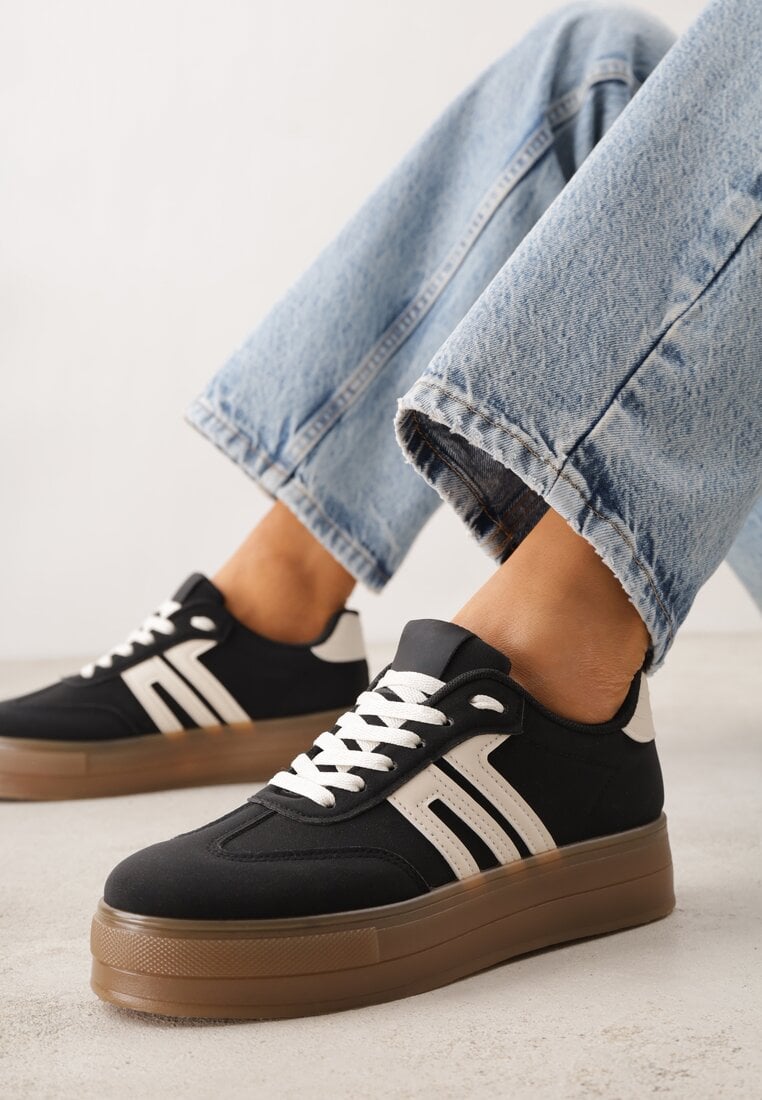 Czarne Sneakersy w Stylu Klasycznych Tenisówek na Grubej Podeszwie Yenoinne