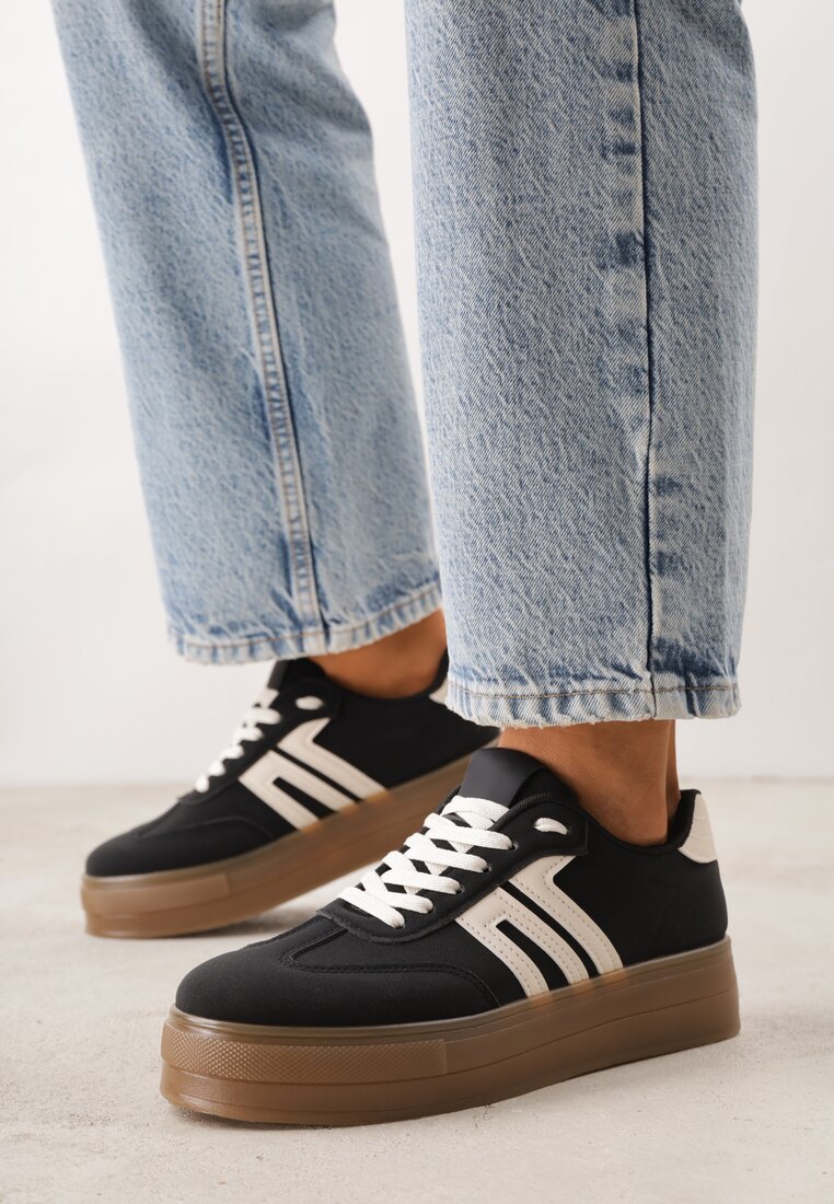 Czarne Sneakersy w Stylu Klasycznych Tenisówek na Grubej Podeszwie Yenoinne