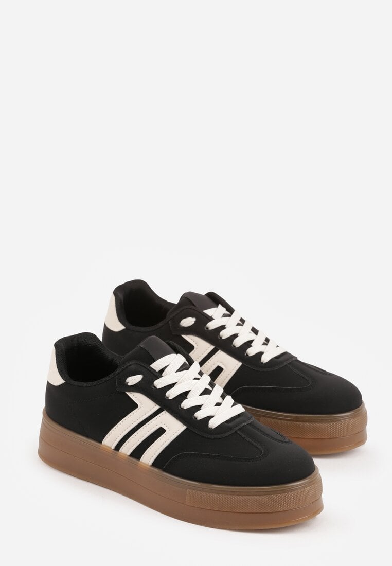 Czarne Sneakersy w Stylu Klasycznych Tenisówek na Grubej Podeszwie Yenoinne