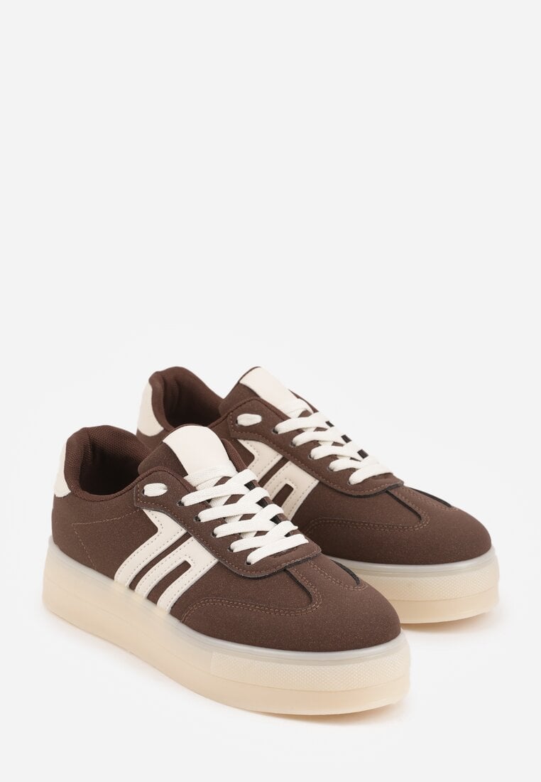 Brązowe Sneakersy w Stylu Klasycznych Tenisówek na Grubej Podeszwie Yenoinne