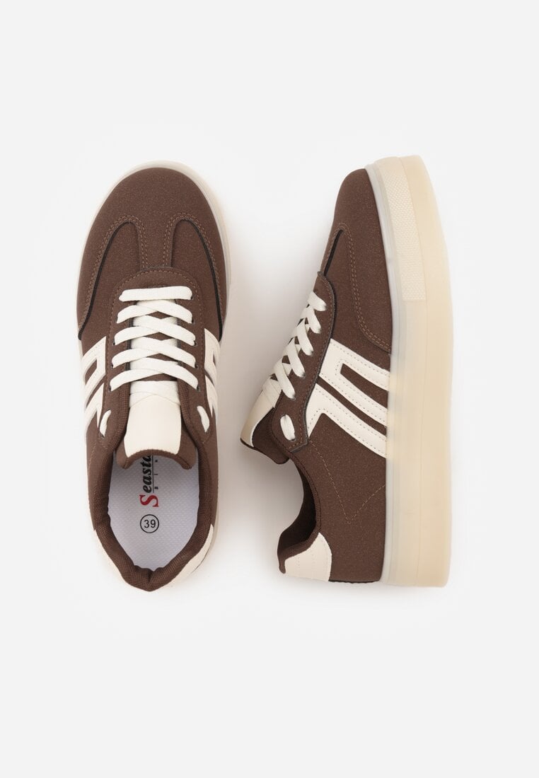 Brązowe Sneakersy w Stylu Klasycznych Tenisówek na Grubej Podeszwie Yenoinne