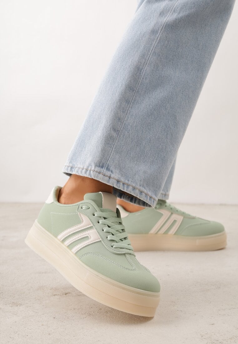 Zielone Sneakersy w Stylu Klasycznych Tenisówek na Grubej Podeszwie Yenoinne
