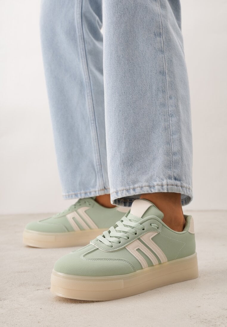 Zielone Sneakersy w Stylu Klasycznych Tenisówek na Grubej Podeszwie Yenoinne