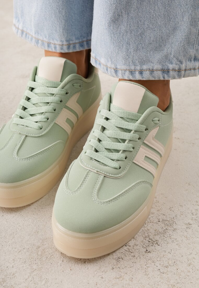 Zielone Sneakersy w Stylu Klasycznych Tenisówek na Grubej Podeszwie Yenoinne
