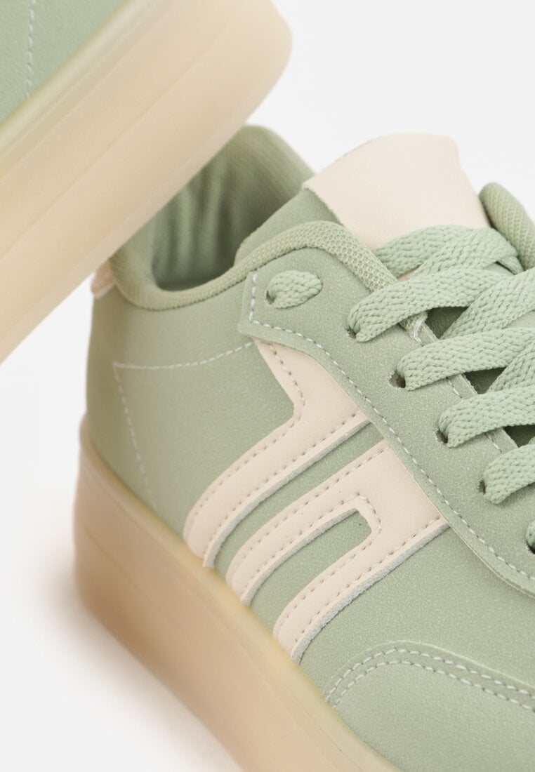 Zielone Sneakersy w Stylu Klasycznych Tenisówek na Grubej Podeszwie Yenoinne