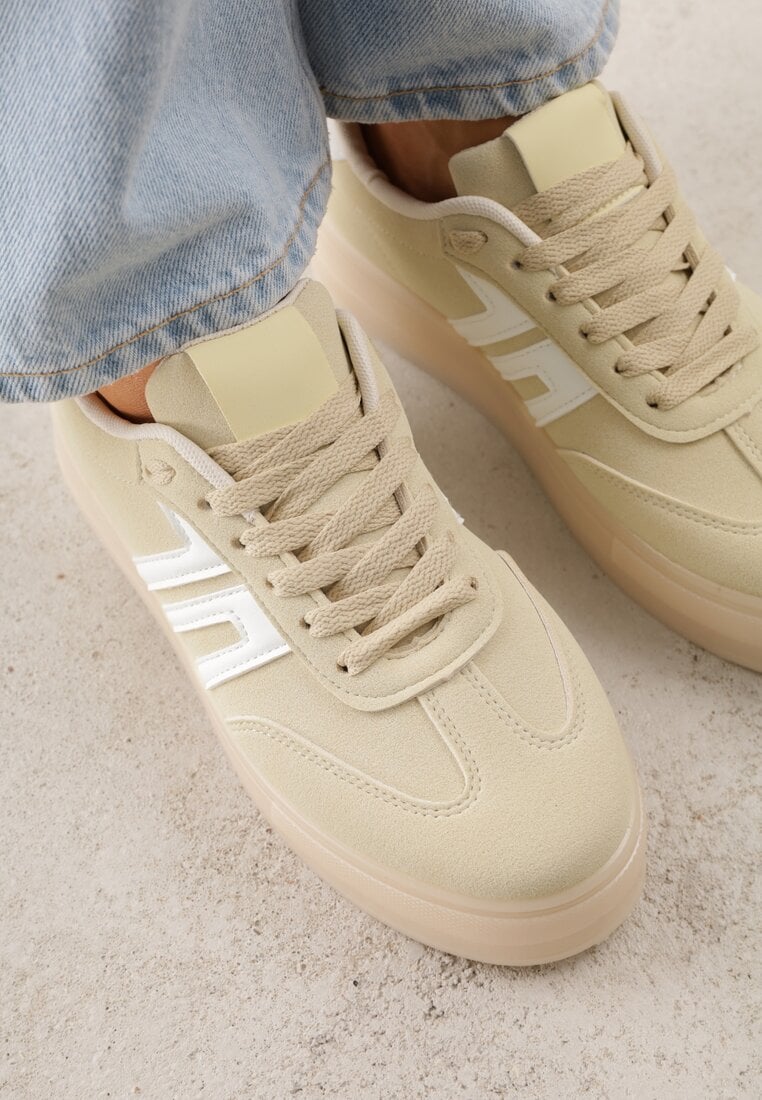 Żółte Sneakersy w Stylu Klasycznych Tenisówek na Grubej Podeszwie Yenoinne