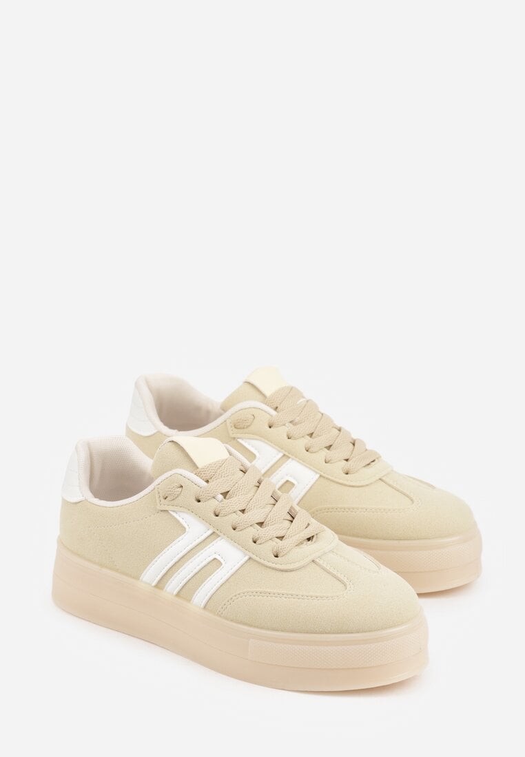 Żółte Sneakersy w Stylu Klasycznych Tenisówek na Grubej Podeszwie Yenoinne