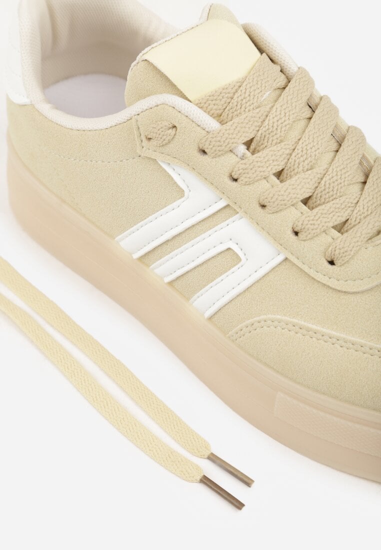 Żółte Sneakersy w Stylu Klasycznych Tenisówek na Grubej Podeszwie Yenoinne