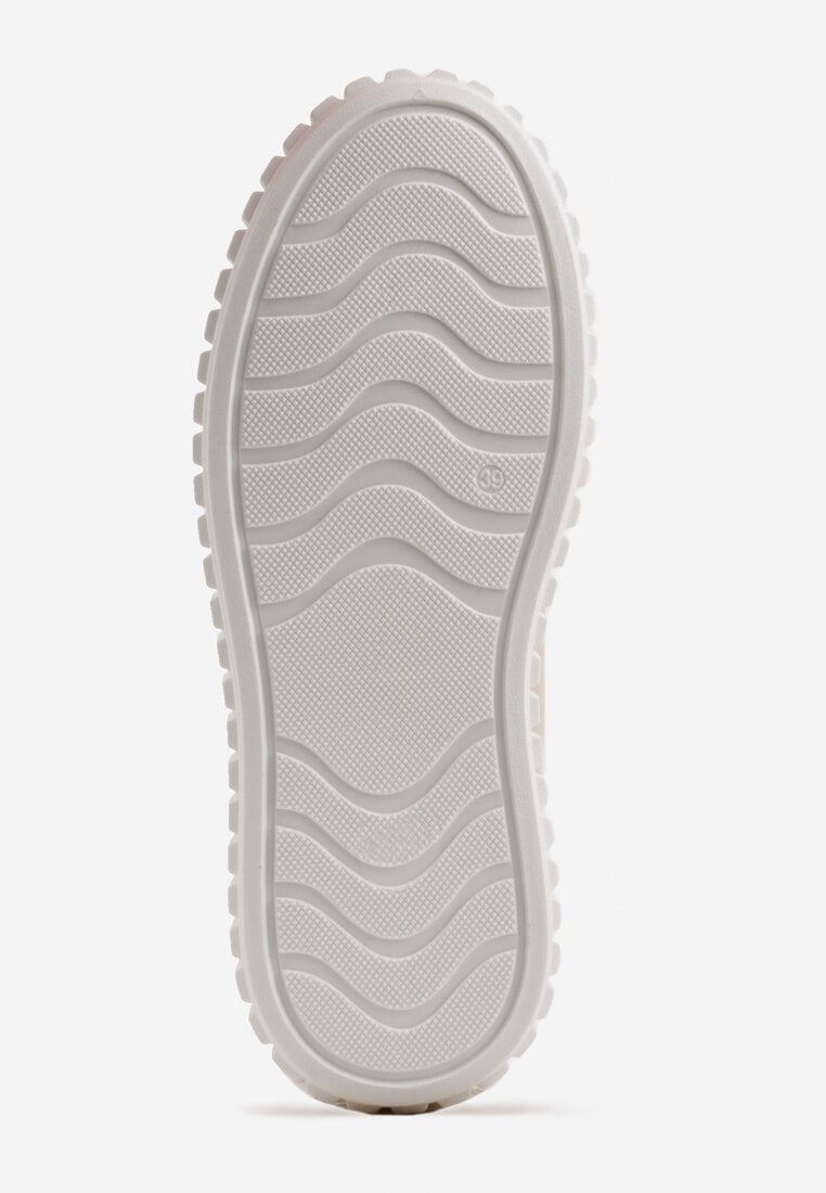 Beżowe Sneakersy na Tłoczonej Platformie Ozdobione Dwoma Paskami Hesaia