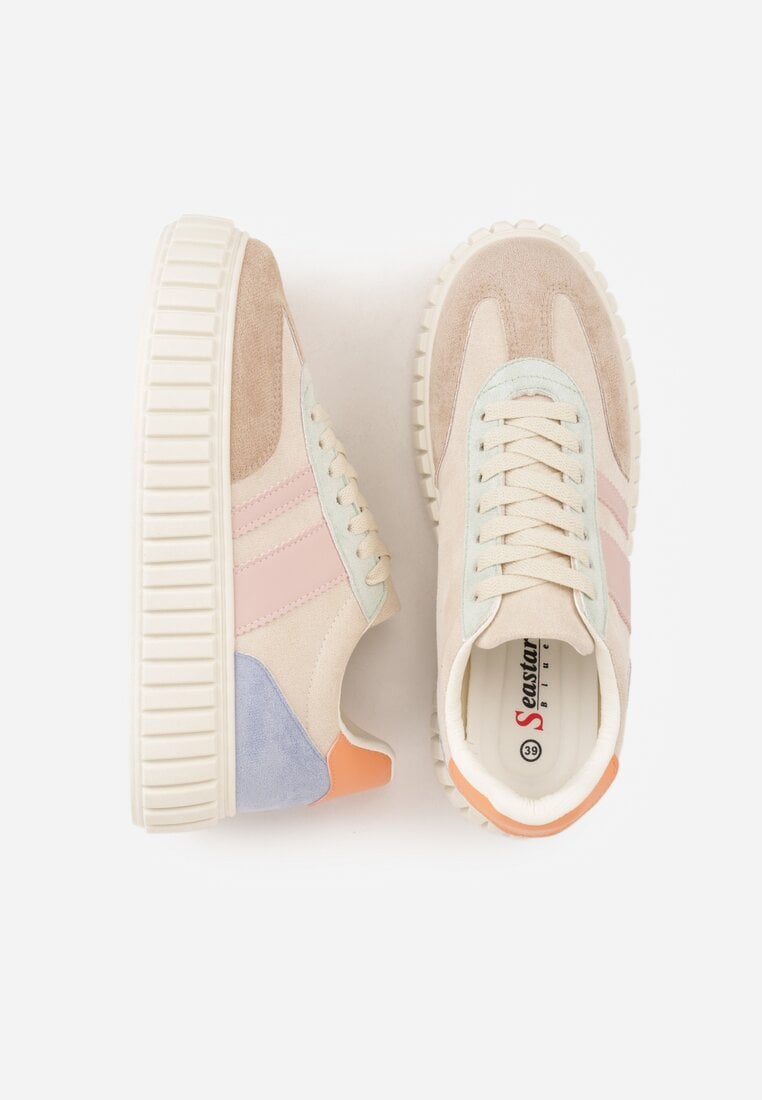 Wielokolorowe Sneakersy na Tłoczonej Platformie Ozdobione Dwoma Paskami Hesaia