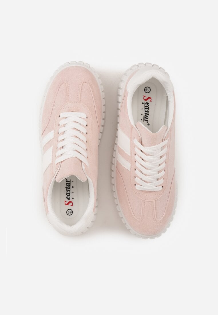 Różowe Sneakersy na Tłoczonej Platformie Ozdobione Dwoma Paskami Hesaia