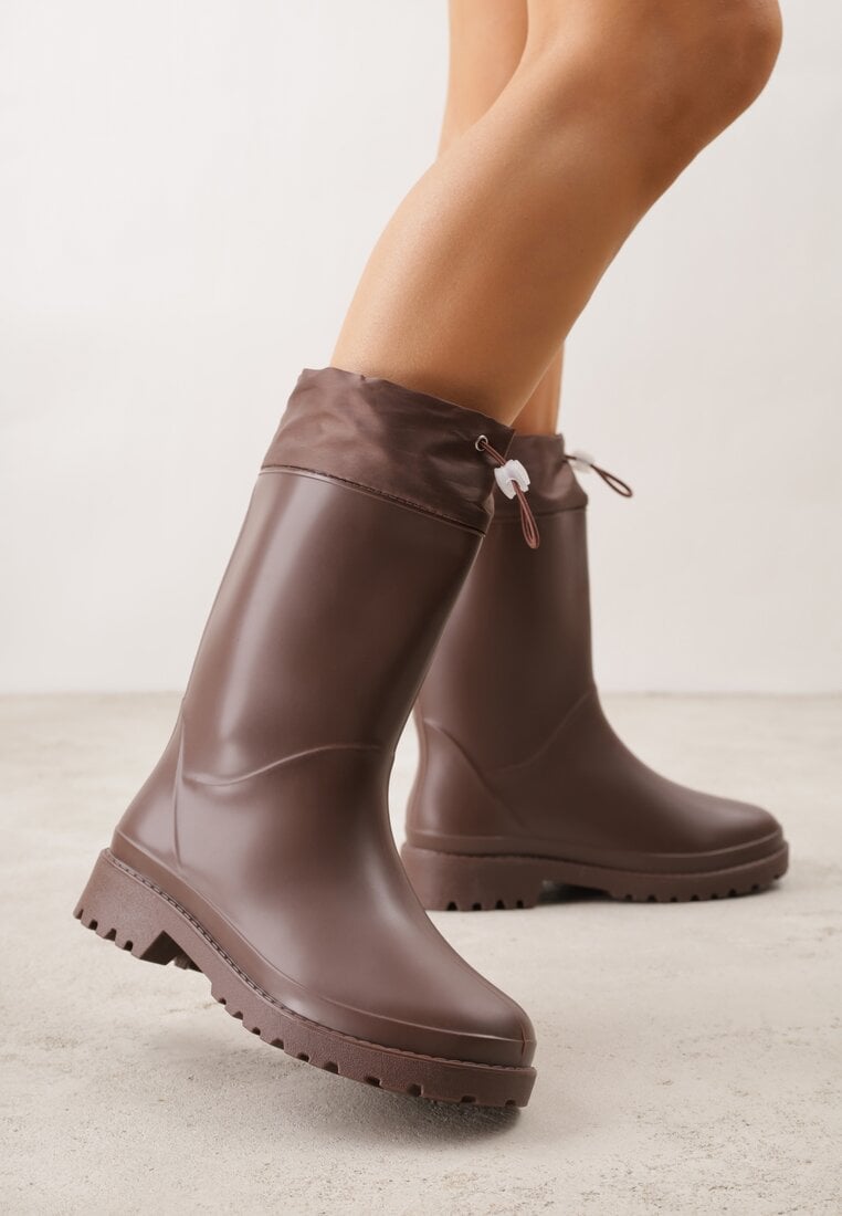 Brązowe Kalosze ze Ściągaczami przy Cholewce Bastotus