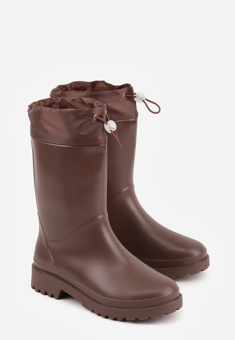 Brązowe Kalosze ze Ściągaczami przy Cholewce Bastotus