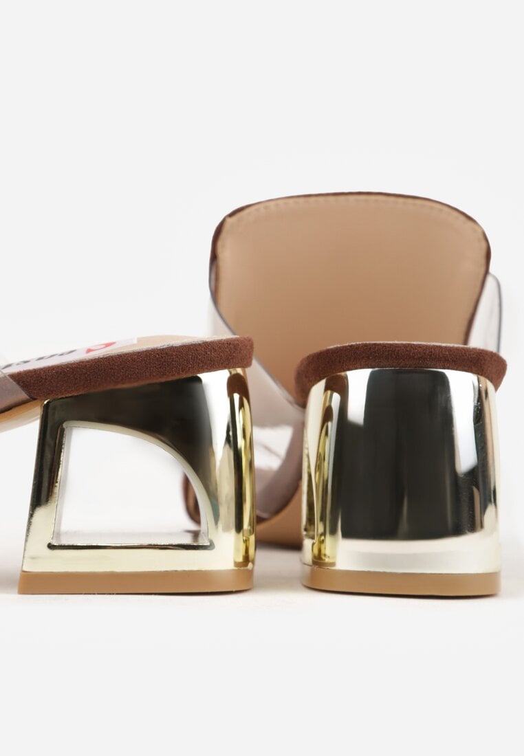 Brązowe Transparentne Klapki na Słupku z Wkładką ze Skóry Naturalnej Neveliza