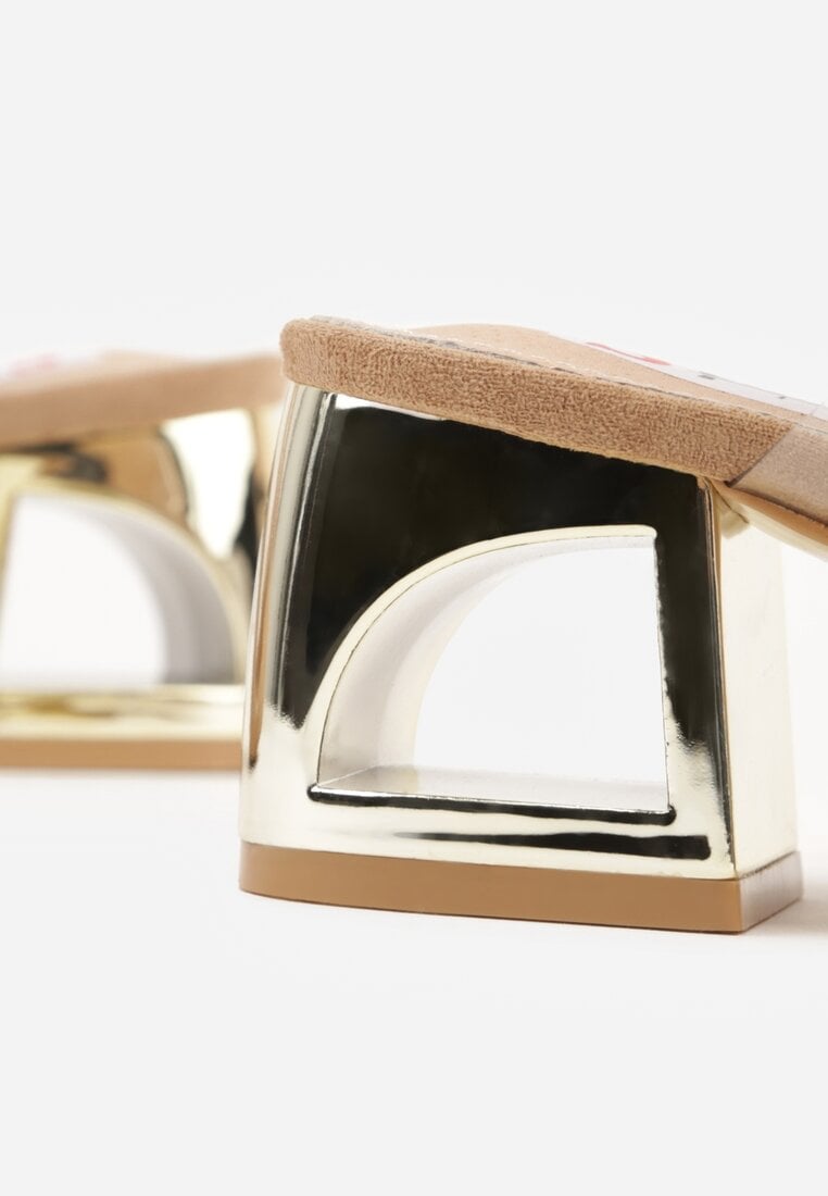 Ciemnobeżowe Transparentne Klapki na Słupku z Wkładką ze Skóry Naturalnej Neveliza