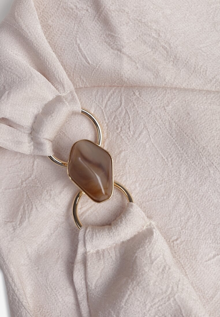 Beżowa Sukienka Slip Dress z Dekoltem Woda i Wiązaniem z Tyłu Atintina