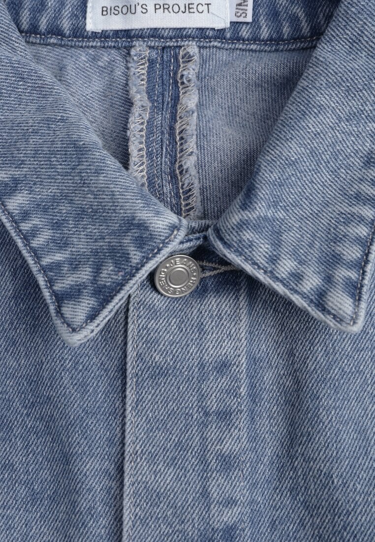 Niebieska Kurtka Jeansowa z Bawełny Typu Crop Bomber Jacket  Veloma