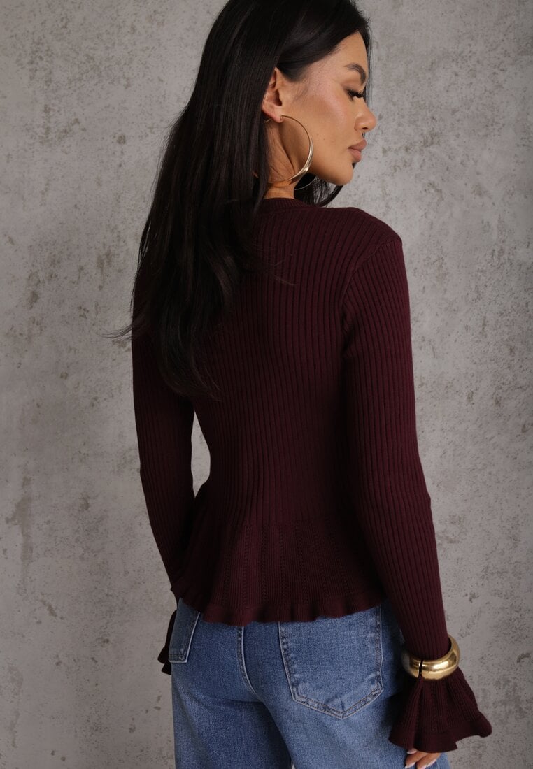 Fioletowy Wiskozowy Kardigan w Prążki z Falbankami i Guzikami z Cyrkoniami Danareia