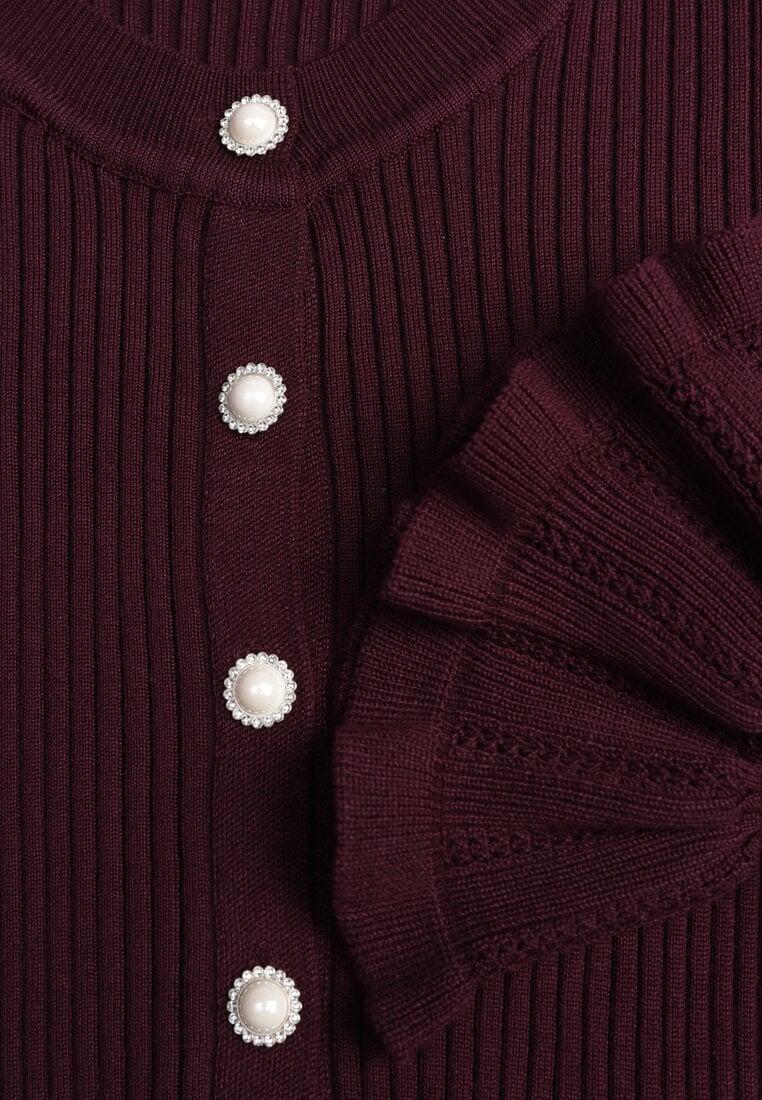 Fioletowy Wiskozowy Kardigan w Prążki z Falbankami i Guzikami z Cyrkoniami Danareia