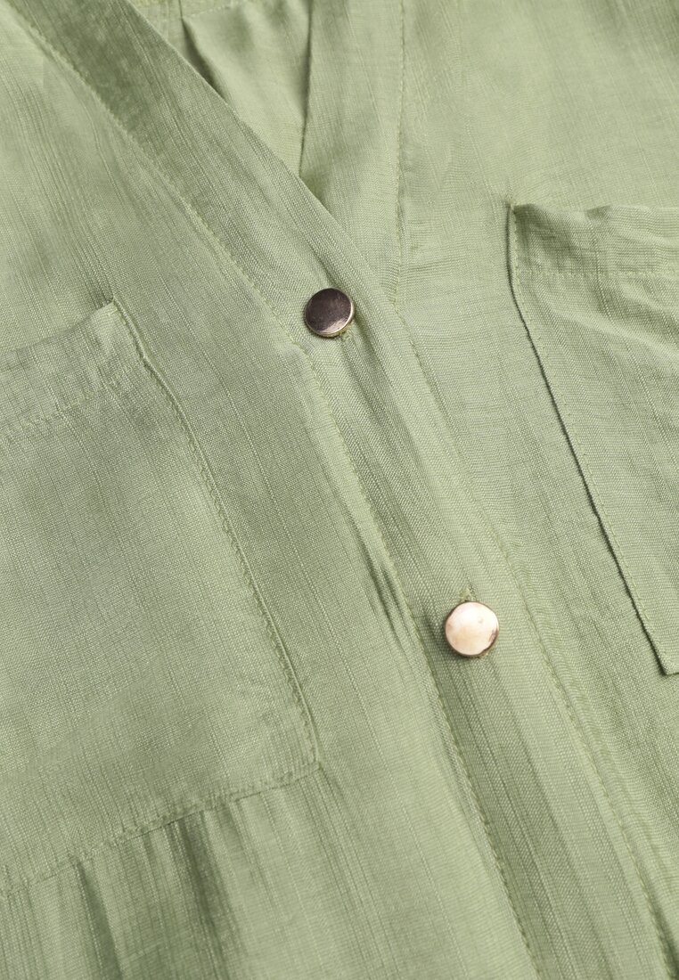 Zielona Sukienka z Wiskozą o Koszulowym Kroju z Wiązanym Paskiem Rissanni