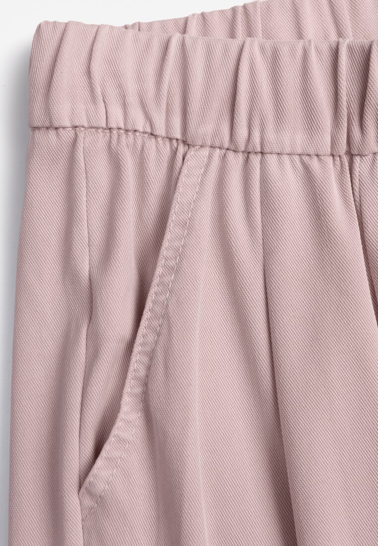 Różowe Szerokie Spodnie Wiskozą Bawełną i Elastyczną Talią ze  Sznurkiem Arkinae