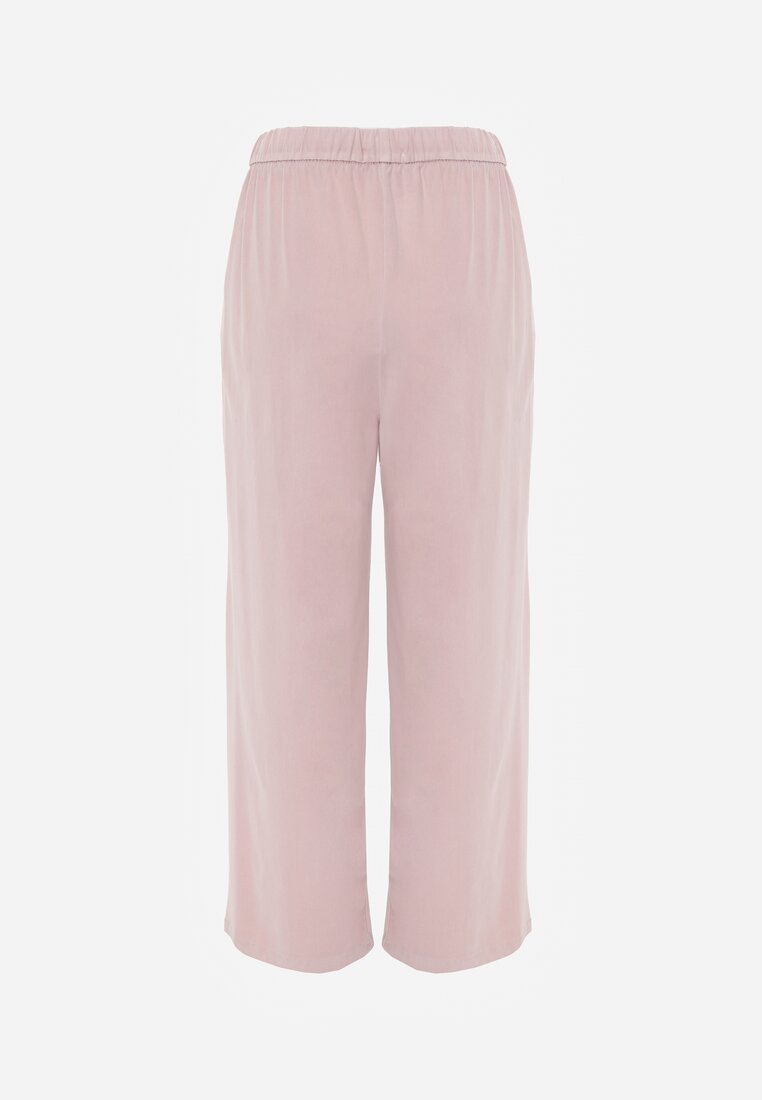 Różowe Szerokie Spodnie Wiskozą Bawełną i Elastyczną Talią ze  Sznurkiem Arkinae