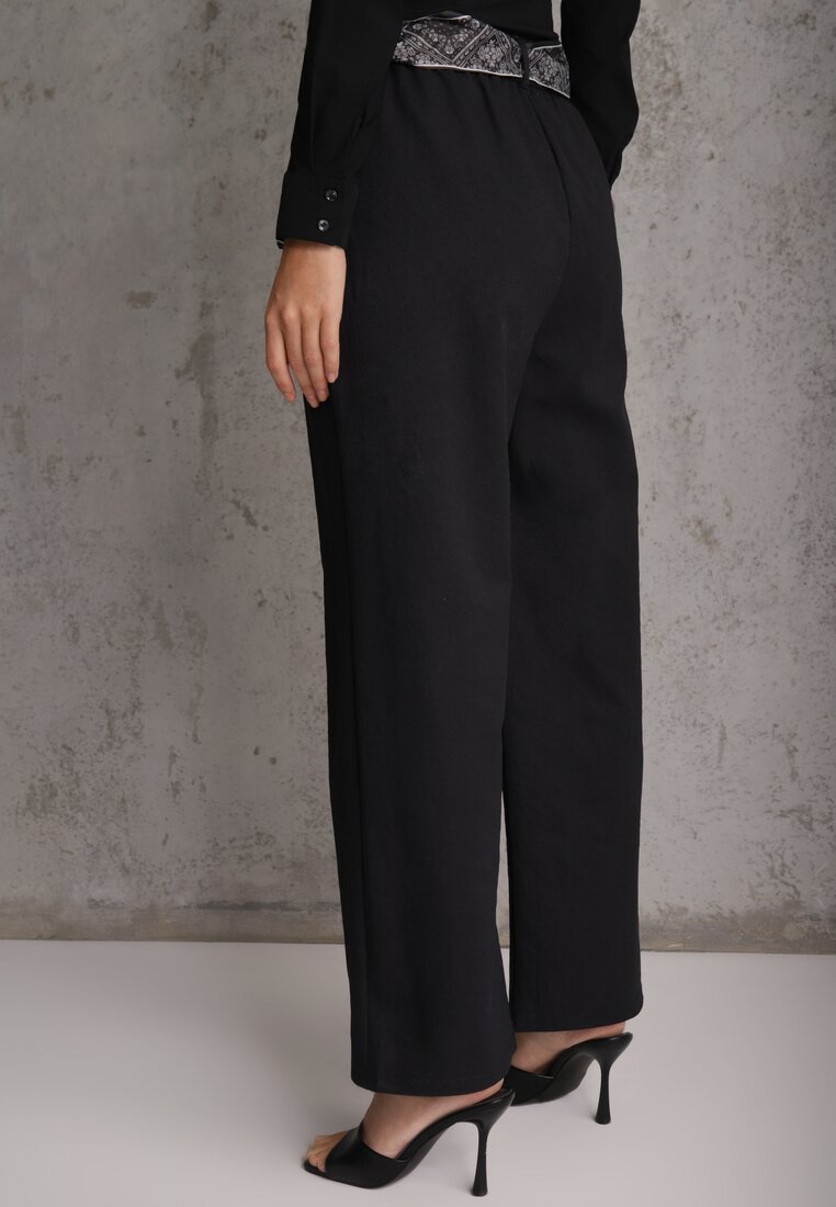 Niebieskie Bawełniano-Wiskozowe Spodnie Wide Leg z Paskiem Typu Apaszka Arlethia