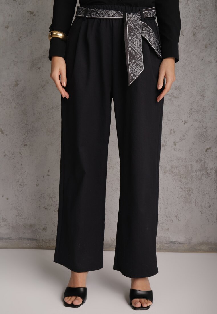 Niebieskie Bawełniano-Wiskozowe Spodnie Wide Leg z Paskiem Typu Apaszka Arlethia