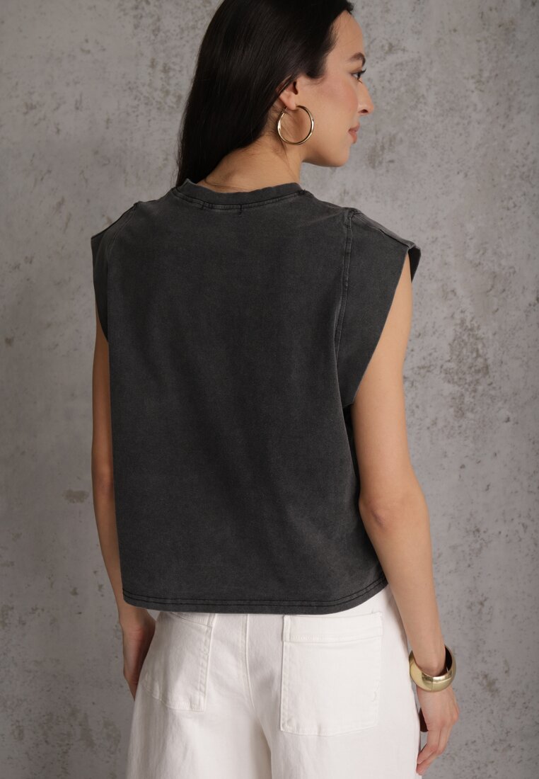 Czarny Top z Bawełny w Stylu Grunge z Szeroką Linią Ramion Tezorea