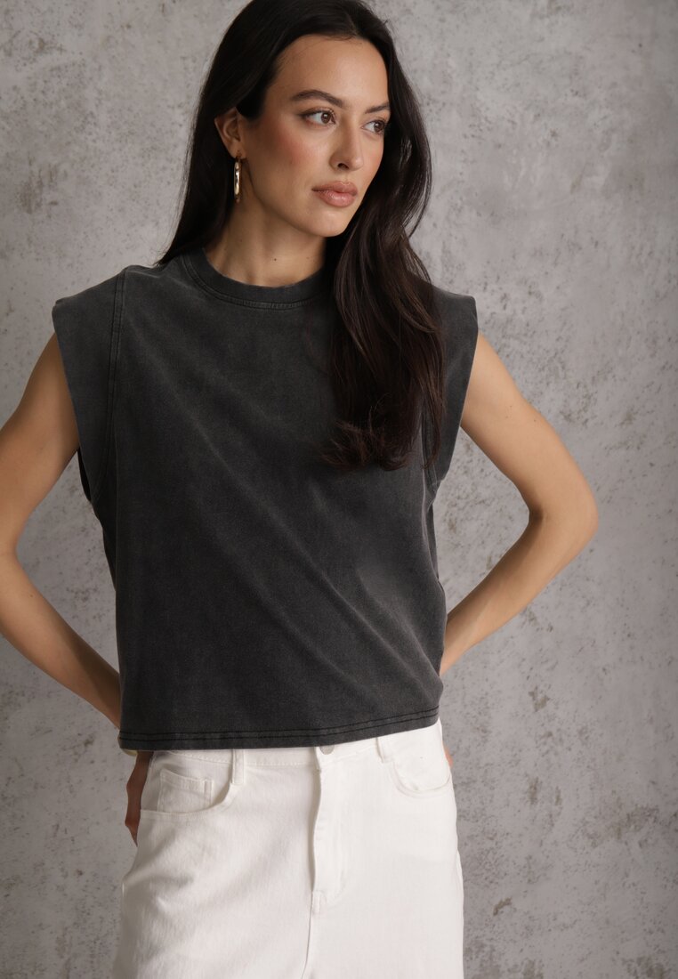 Czarny Top z Bawełny w Stylu Grunge z Szeroką Linią Ramion Tezorea