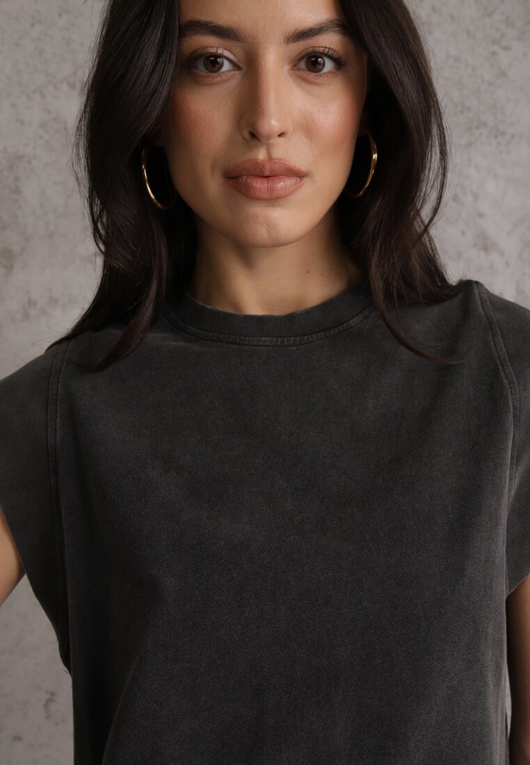 Czarny Top z Bawełny w Stylu Grunge z Szeroką Linią Ramion Tezorea