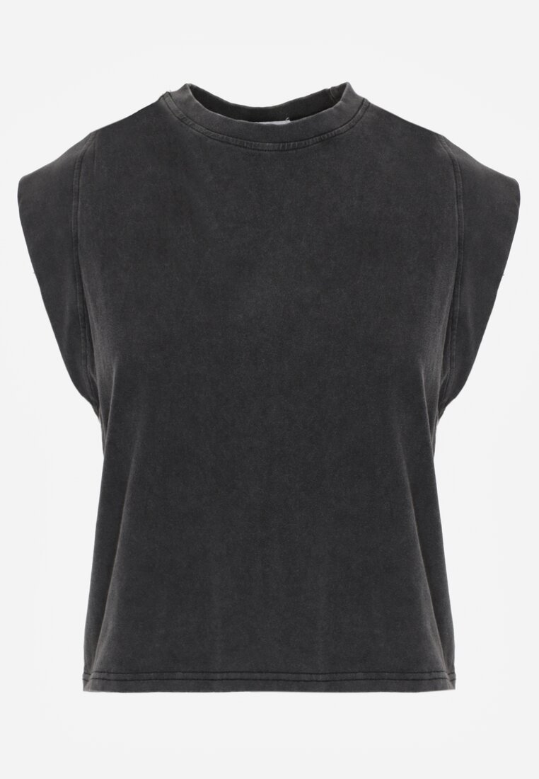Czarny Top z Bawełny w Stylu Grunge z Szeroką Linią Ramion Tezorea
