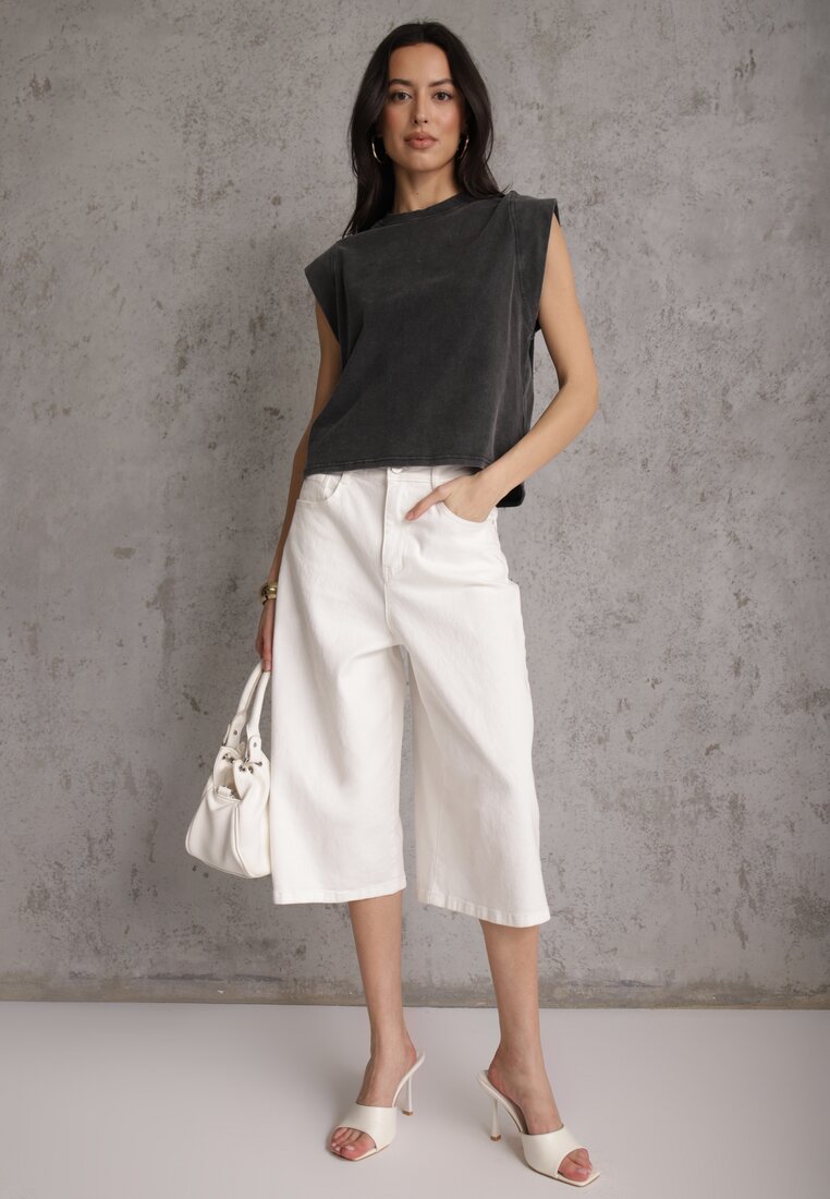 Czarny Top z Bawełny w Stylu Grunge z Szeroką Linią Ramion Tezorea