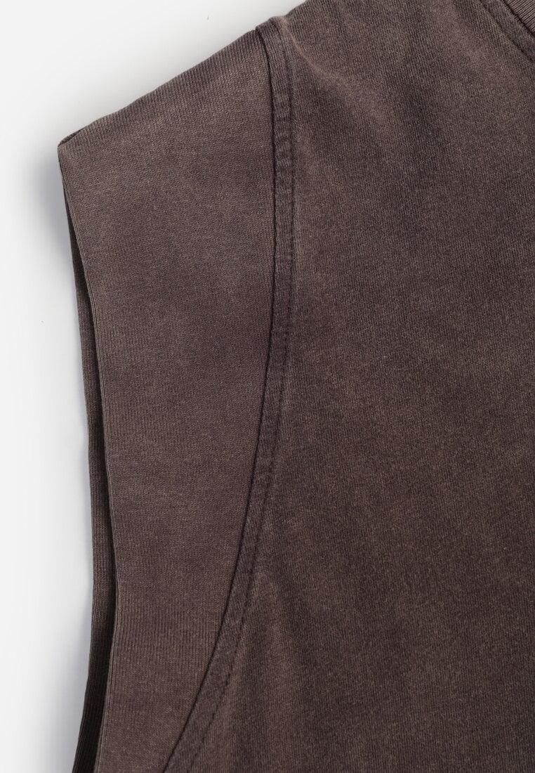 Brązowy Top z Bawełny w Stylu Grunge z Szeroką Linią Ramion Tezorea