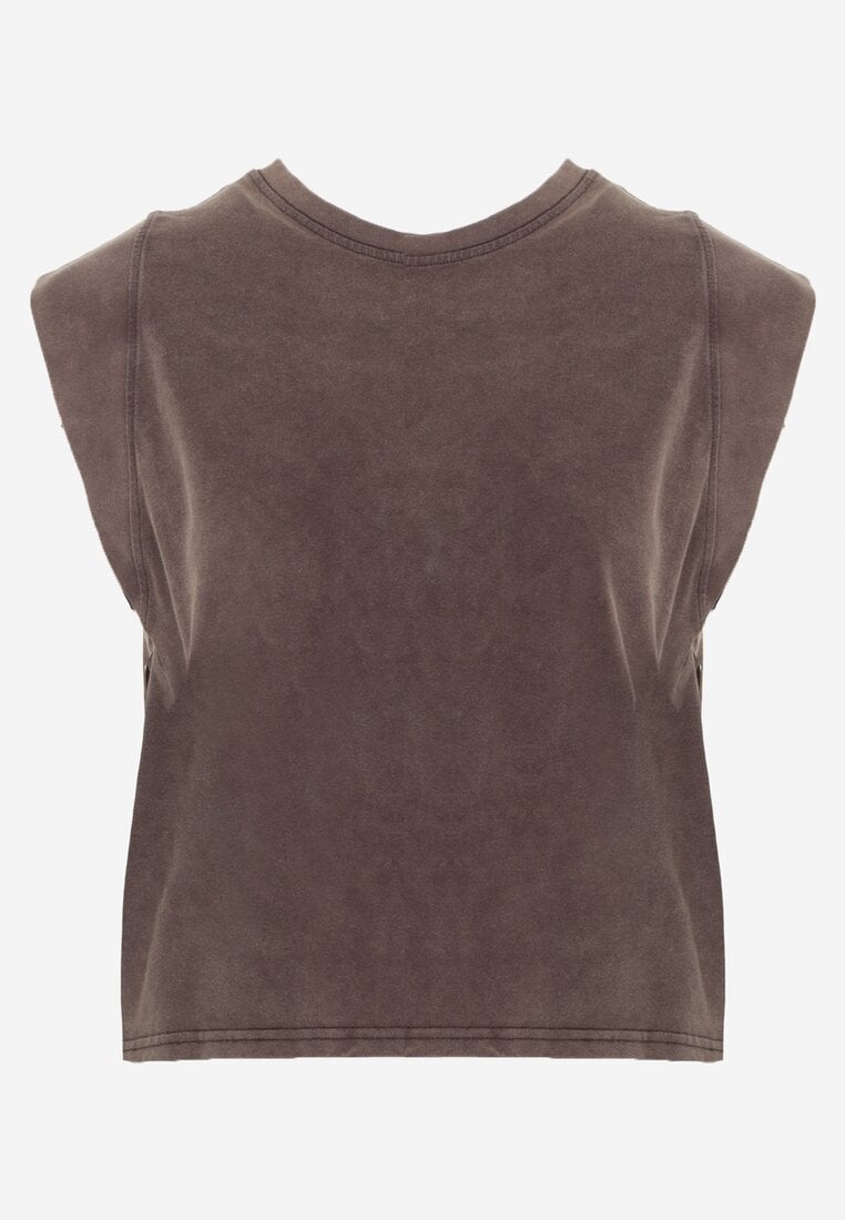 Brązowy Top z Bawełny w Stylu Grunge z Szeroką Linią Ramion Tezorea