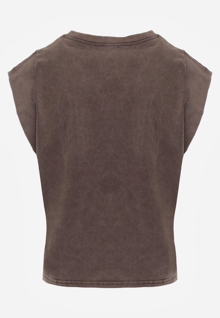 Brązowy Top z Bawełny w Stylu Grunge z Szeroką Linią Ramion Tezorea