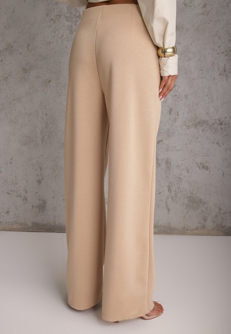 Beżowe Bawełniano-Wiskozowe Spodnie o Eleganckim Kroju w Kant Tinawre