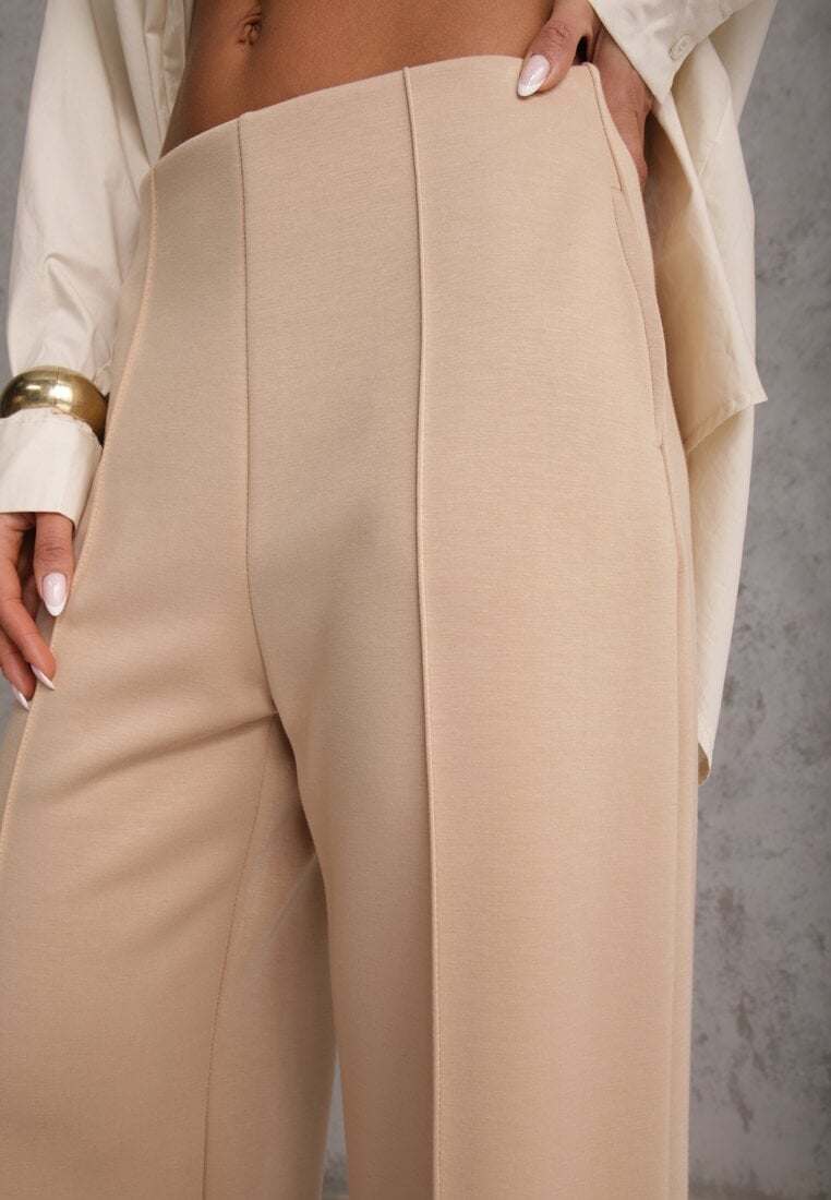 Beżowe Bawełniano-Wiskozowe Spodnie o Eleganckim Kroju w Kant Tinawre