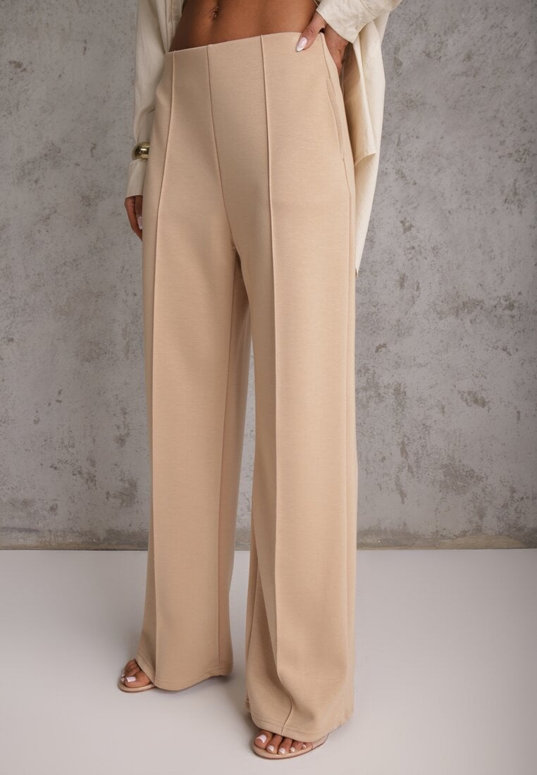 Beżowe Bawełniano-Wiskozowe Spodnie o Eleganckim Kroju w Kant Tinawre