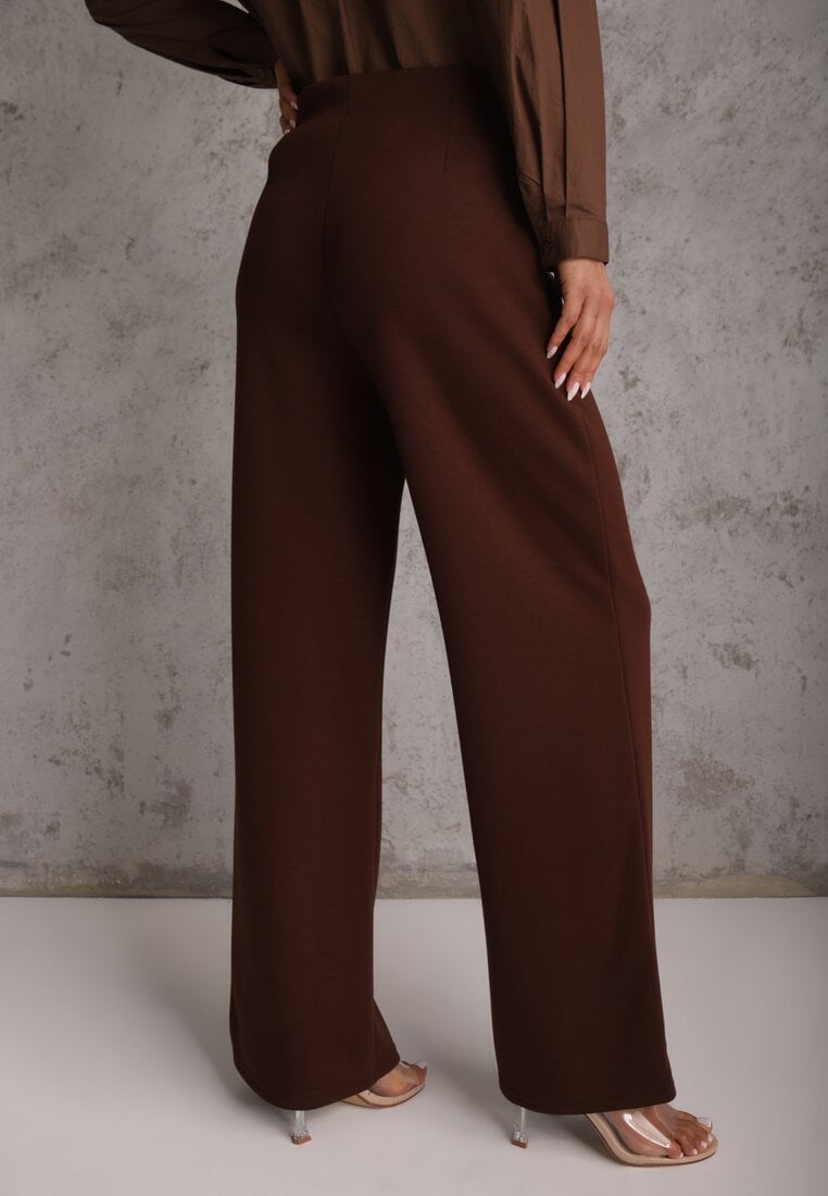 Brązowe Bawełniano-Wiskozowe Spodnie o Eleganckim Kroju w Kant Tinawre