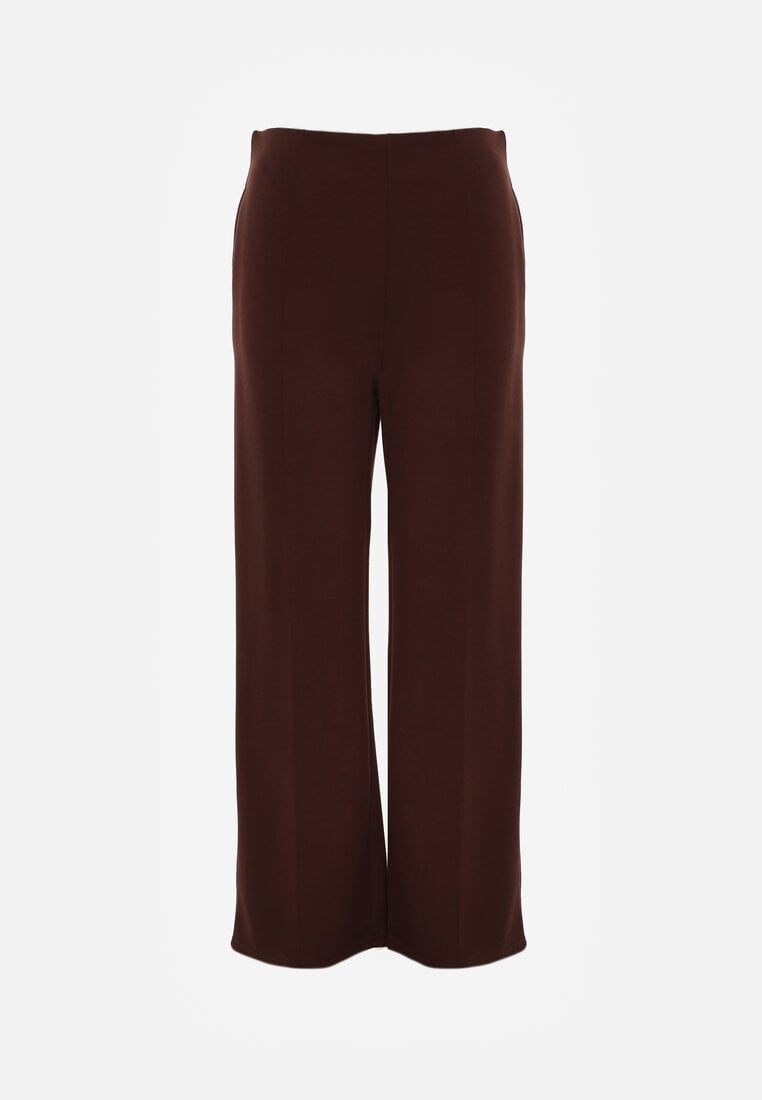 Brązowe Bawełniano-Wiskozowe Spodnie o Eleganckim Kroju w Kant Tinawre