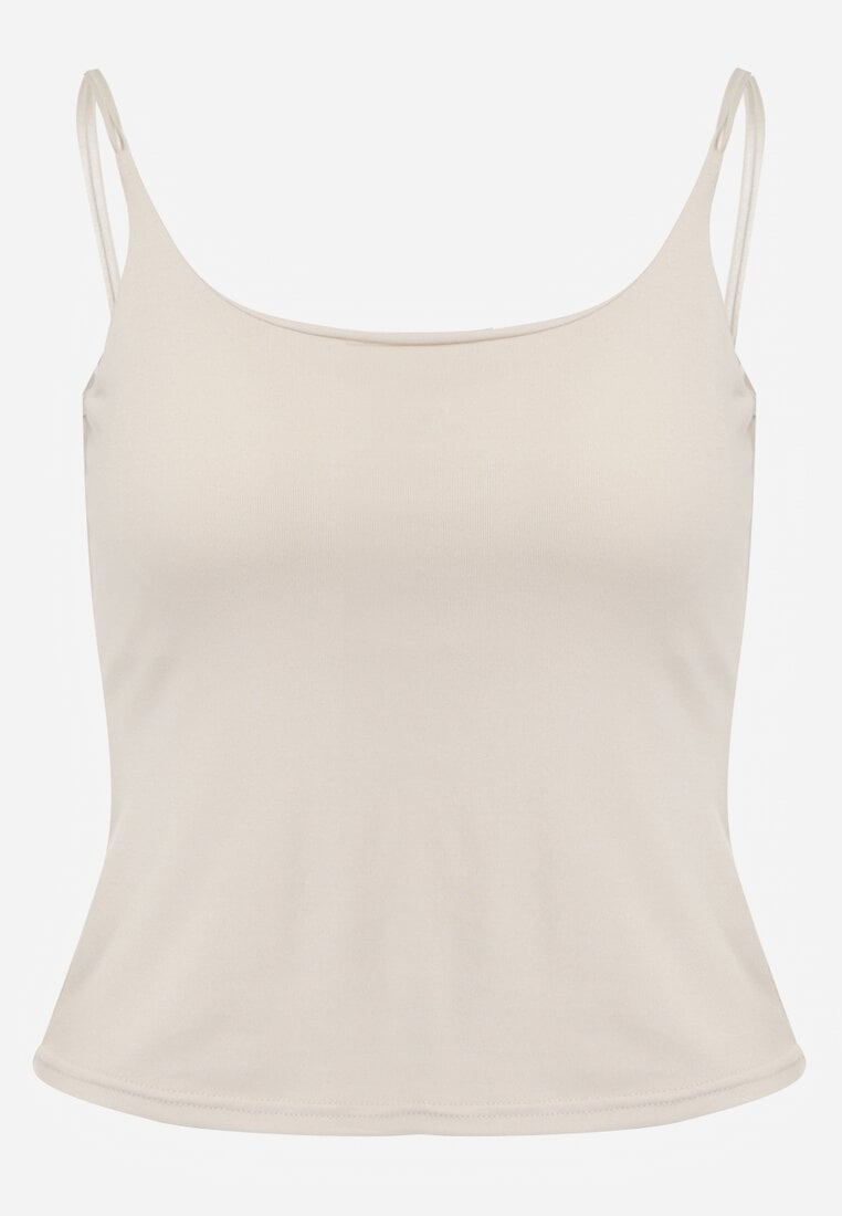 Beżowy Top z Wiskozy na Podwójnych Ramiączkach Indrea